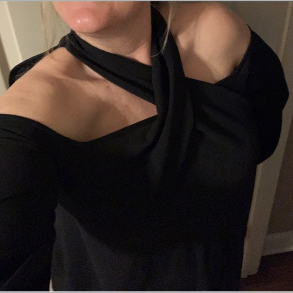 MTS medium black cross neck/off shoulder top